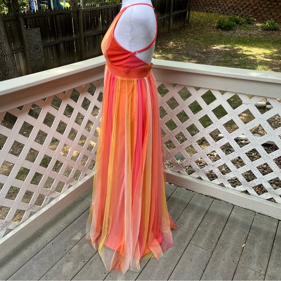 Luxxel Rainbow Dress Small Plunging Open Back Strappy Maxi Babydoll Fairy Ballet - Picture 3 of 14